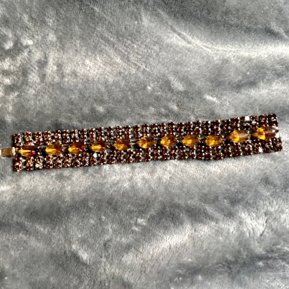 Gorgeous Rare Vintage 7" Amber,Marquis & Round Stone Bracelet w/Hidden …